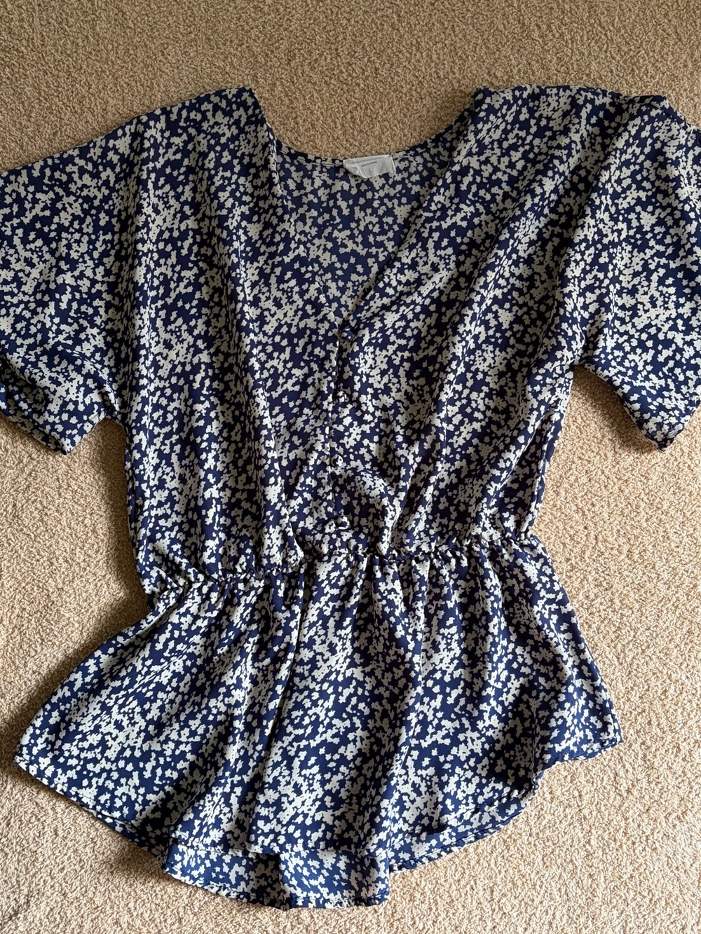 Women's Navy Floral V-Neck Top